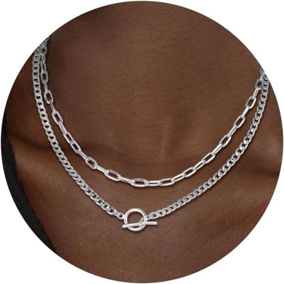 2 Layered Necklaces Waleska Silver Plated Chain Necklace - Picture 2 of 7